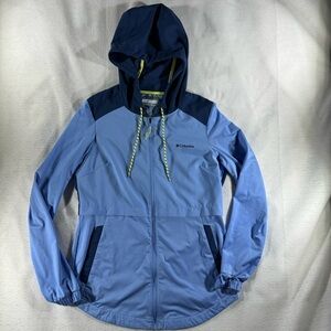 Columbia Two-Tone Blue Hooded Jacket mesh stretch Omni-shade activewear women’s